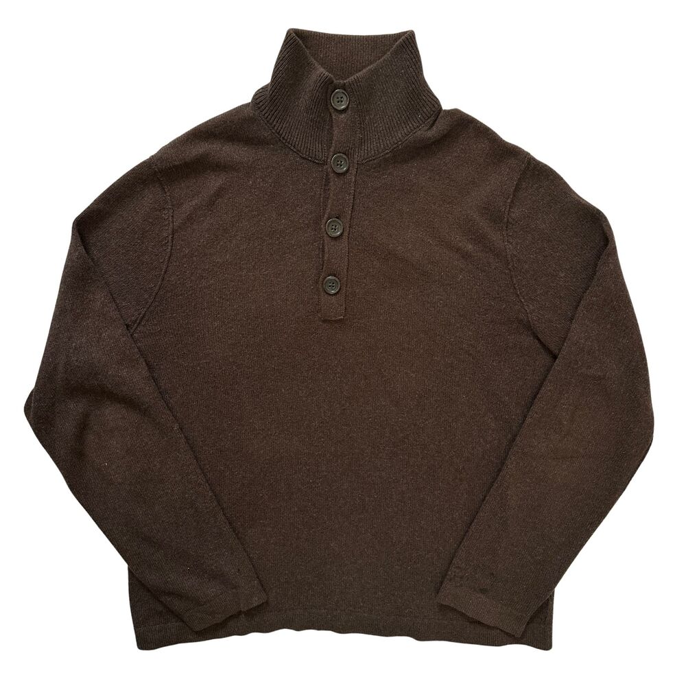 Banana Republic Brown Wool Cashmere Sweater Mock Neck Henley Men M Quiet Luxury